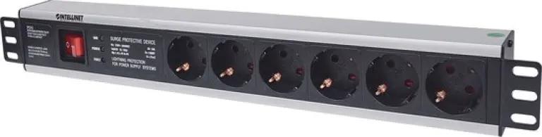 Intellinet 713962 - Stekkerdoos patchkast - 6 stopcontacten - Overspanningsbescherming - Zwart