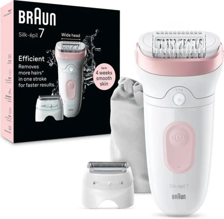 Braun Silk·épil 7-030 - Epilator met Ladyshave - Wit/Flamingo - Brede kop - Massageopzetstuk - Nat en droog gebruik